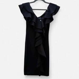 Gibiu Solid Black Ruffle Mini Dress Size Small